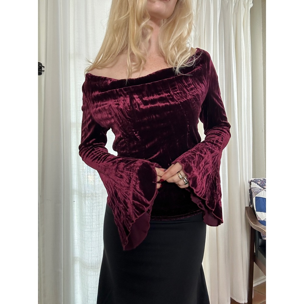 Vintage 90s y2k bell sleeve velvet top goth grunge whimisgoth - Picture 3 of 10